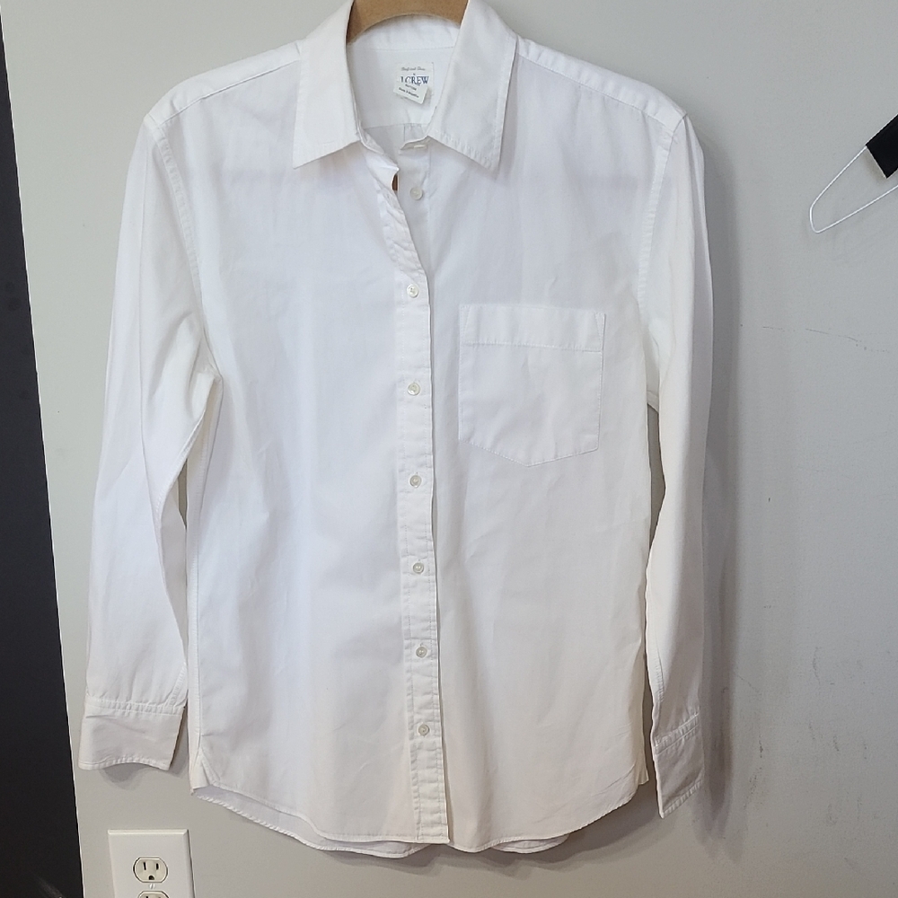 Boyfriend Shirt By J. Crew Crisp White Cotton Button-Up Shirt Size Extra Small - Picture 2 of 7